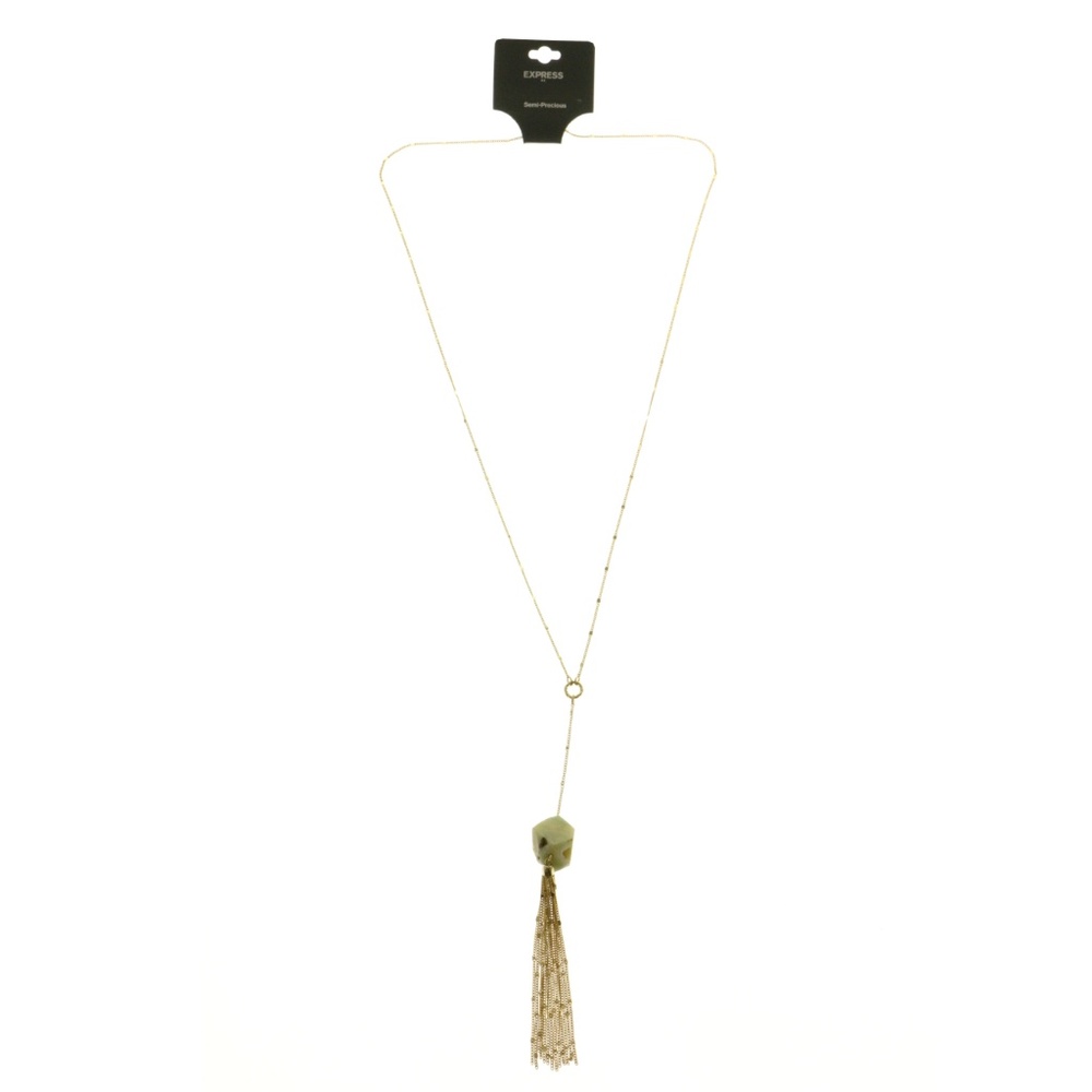 Semi-Precious Tassel Long-Necklace Gold/Green NWT - Picture 2 of 5